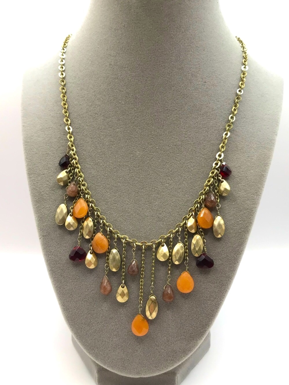 Coldwater Creek Gold-Tone Necklace with Orange and Burgundy Drops